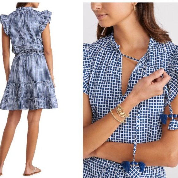 Vineyard Vines Harbor Grid Print Flutter Sleeve dress, size Large - Picture 2 of 12
